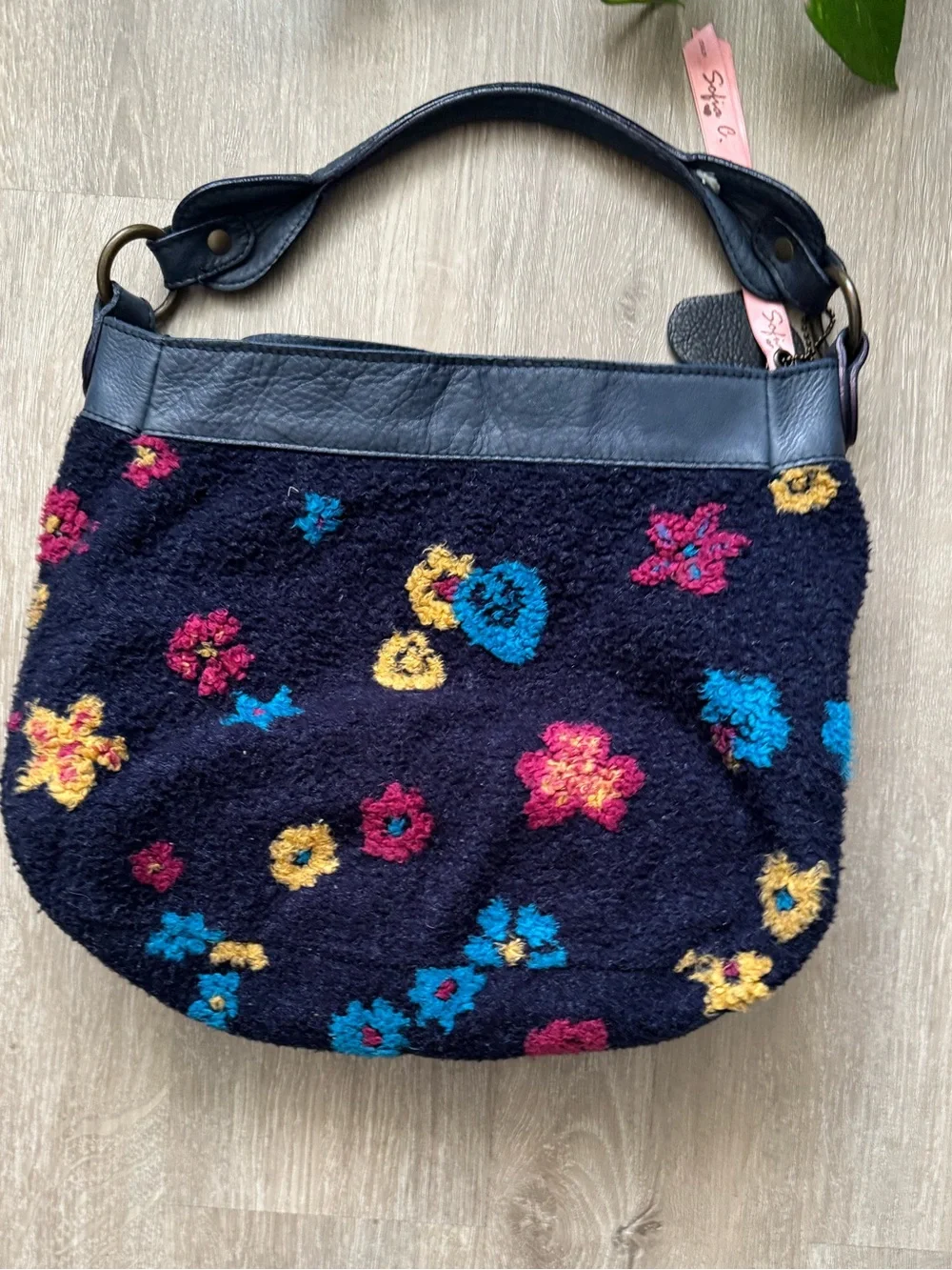 Sofia. C Blue Handbag Hobo Bag Felt Wool & Leather